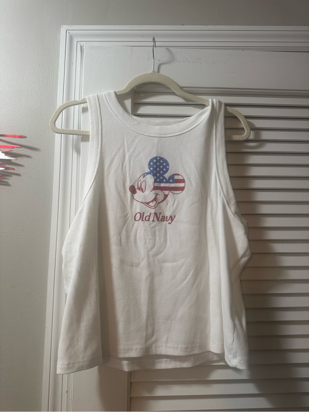Old Navy White Disney Ribbed Tank Top with Navy Print